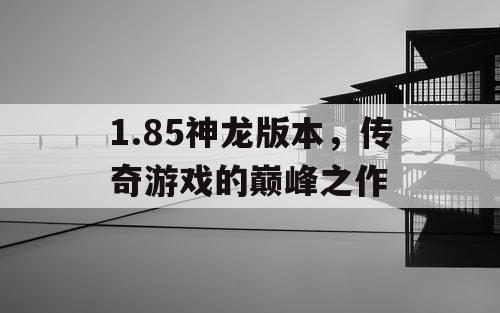 1.85神龙版本，传奇游戏的巅峰之作