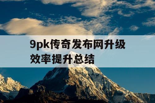 9pk传奇发布网升级效率提升总结