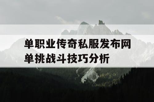 单职业传奇私服发布网单挑战斗技巧分析