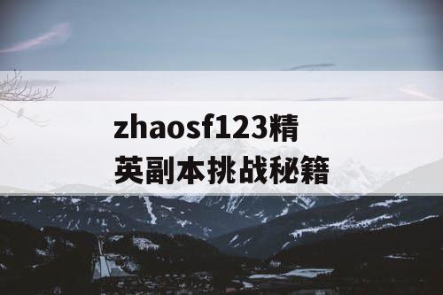 zhaosf123精英副本挑战秘籍