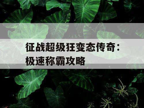 征战超级狂变态传奇:极速称霸攻略 征战超级狂变态传奇:极速称霸攻略