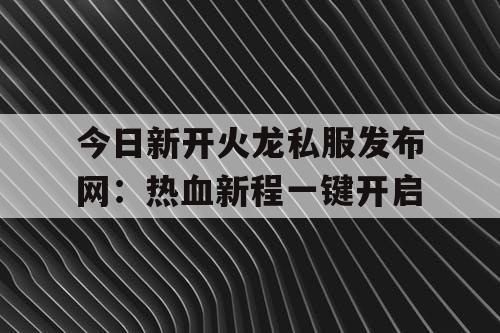 今日新开火龙私服发布网：热血新程一键开启