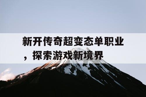 新开传奇超变态单职业，探索游戏新境界