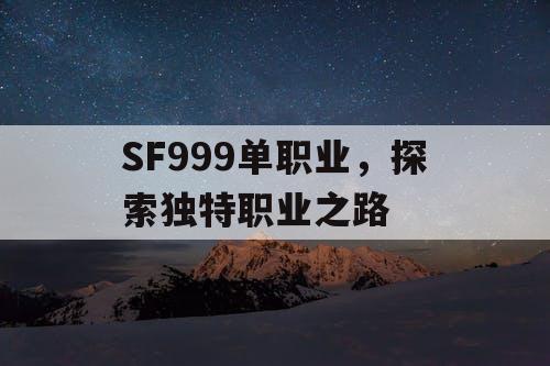 SF999单职业，探索独特职业之路