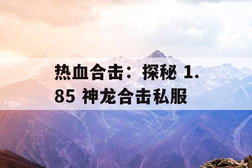 热血合击：探秘 1.85 神龙合击私服