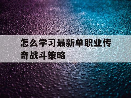 怎么学习最新单职业传奇战斗策略