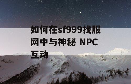 如何在sf999找服网中与神秘 NPC 互动